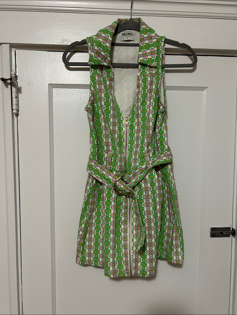Show Me Your MuMu Green Multi Geometric Sleeveless Collared Mini Dress